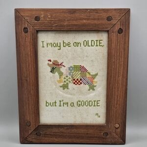 Handmade Cross Stitch Framed Art Granny Turtle I May Be An Oldie But Im A Goodie